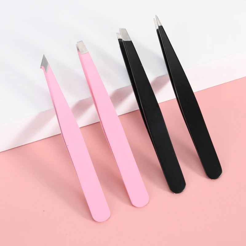 Pink 24Pcs High-Quality Eyebrow Tweezer Hair Beauty Fine Hairs Puller Stainless Steel Slanted Brow Clips Removal Makeup Tools 240626
