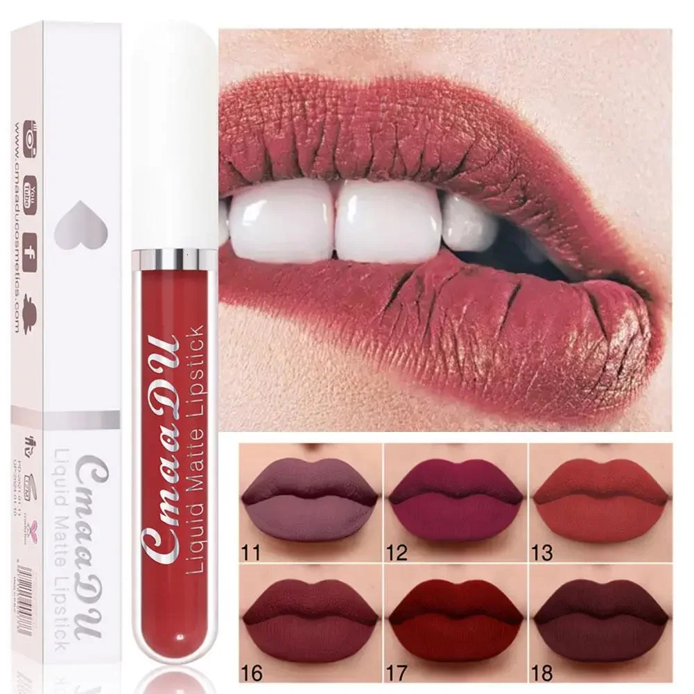 18 Colors Matte Lip Gloss Waterproof Long Lasting NudeVelvet Liquid Lipsticks Non Sticky Cup Sexy Red Lip Tint Makeup Cosmetics 240626