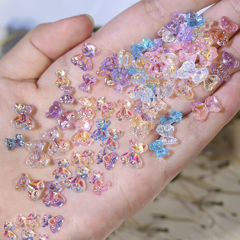 1 pack of 3D Aurora Bear Butterfly Nail Art Accessories Resin Flat Back White Flower Acrylic Nail Flash DIY Decoration 240625