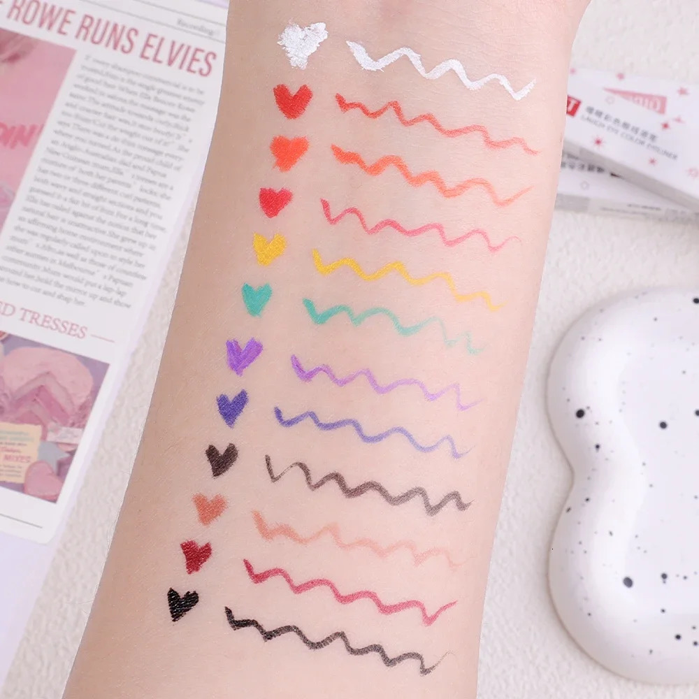 Long-Lasting Colorful White Liquid Eyeliner Pencil Waterproof Quick-Dry Black Red Purple Blue Eye Liner Korean Makeup Cosmetic 240625
