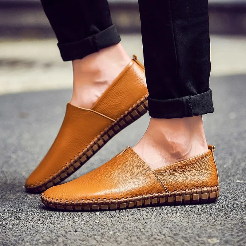 Large Size 48 49 Genuine Leather Flat Shoes Men White Soft Casual Sneakers Male Comfy Walking Driving Shoes Loafers Moccasins 240626