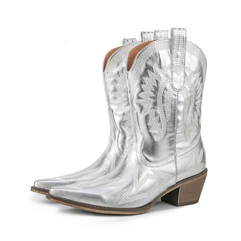 2024 Women's Autumn/Winter New Embroidered Western Cowboy Boots, European And American Fashion High Heel Banquet Boots