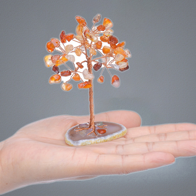 Mini Crystal Money Tree Arts and Crafts Copper Wire Wrapped Agate Slice Base Gemstone Reiki Chakra Feng Shui Trees Home Decor 58326586658