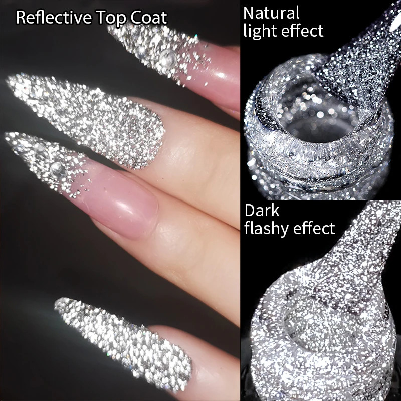 LILYCUTE Reflective Top Coat Gel Nail Polish Semi anent Shiny Sequins UV LED Varnish Nail Art Vernis Semi anent UV Gel 240625
