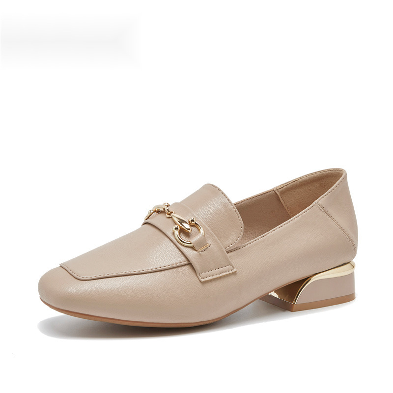 2024 spring and autumn new for women casual hundred square head leather lazy shoes thick heel work loafers