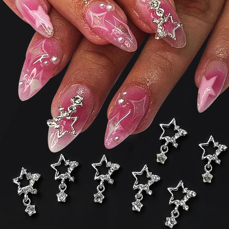 1 bag of Pentagram Star nail art charm sparkling heart planet Rhinestone 3D nail decoration sparkling nail model accessories 240625