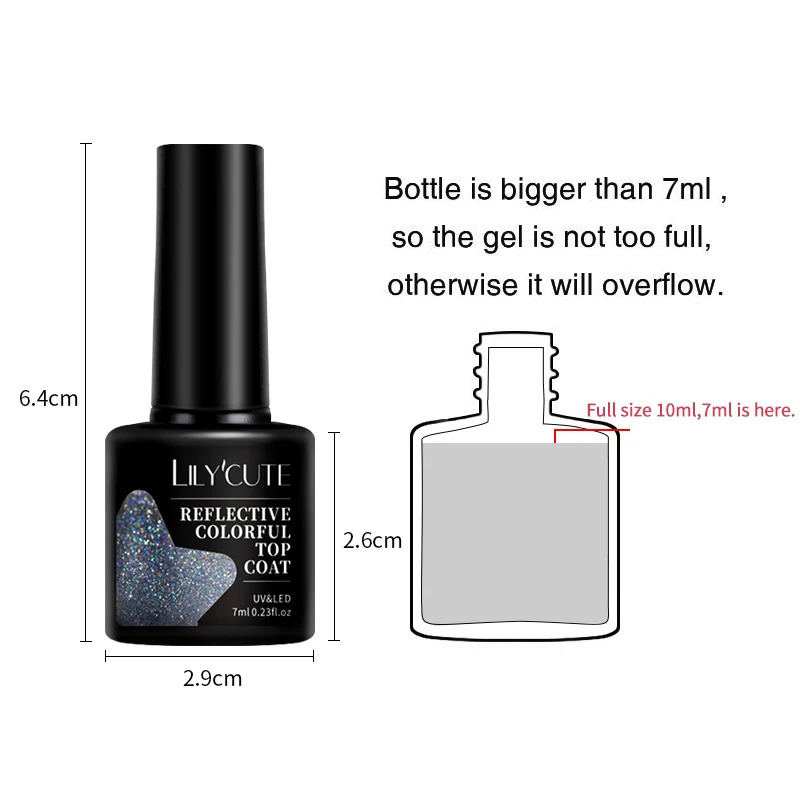 LILYCUTE Reflective Top Coat Gel Nail Polish Semi anent Shiny Sequins UV LED Varnish Nail Art Vernis Semi anent UV Gel 240625