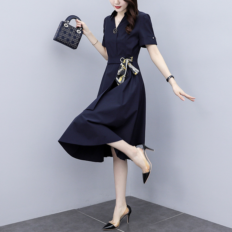 New oversized women's fashion slim fit, slim fit, belly covering belt patchwork dress