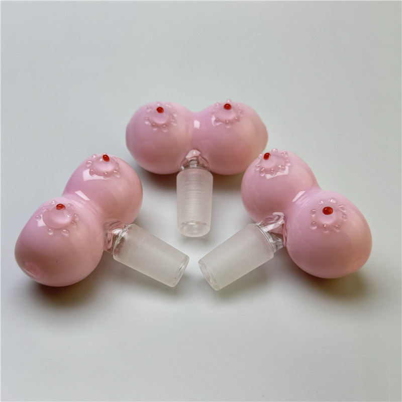 14mm Male Pink Glass Bong Bowl with Double Ball Bowls Simulated Breasts Style Sexy Color Thick Pyrex Glass Smoking Bowl