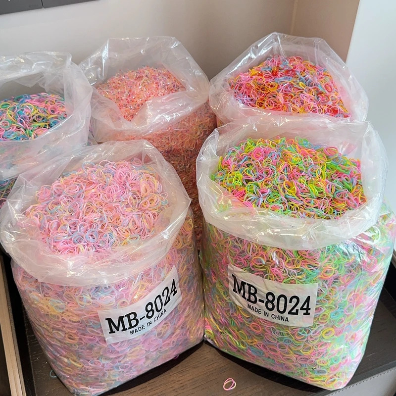 500Pcsbag Girls Colourful Disposable Rubber Band Hair Ties Headband Children Ponytail Holder Bands Kids Accessories 240625