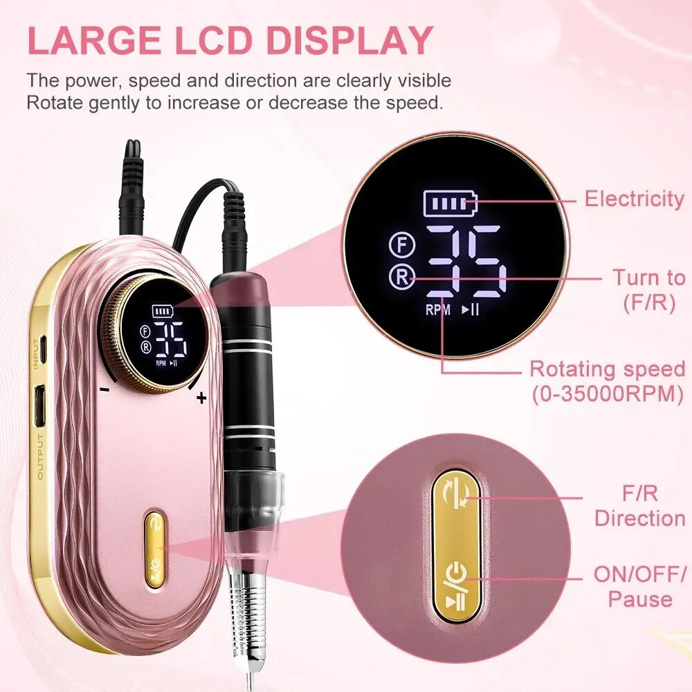 35000RPM Nail Drill Machine Rechargeable Nail File Nails Accessories Gel Nail Polish Sander Professional Tool Manicure Set o240625