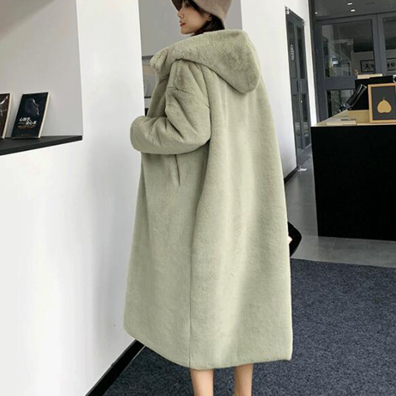 Winter Women High Quality Faux Rabbit Long Fur Coat Loose Lapel OverCoat Thick Warm Big Size Female Plush Coats F6.26#105
