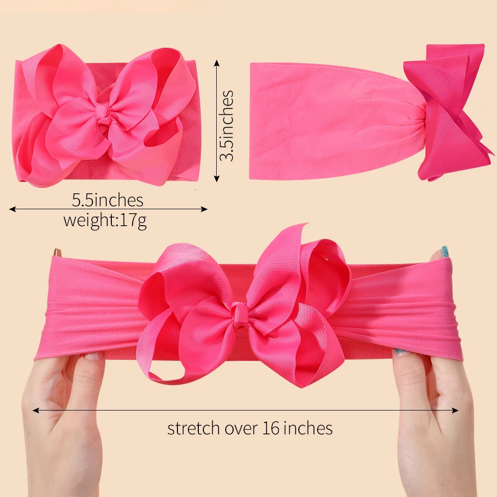 born Wide Nylon Turban Girls Big Bows Hair Accessories Child Headband Elastic Bands Ribbon Kids Baby Headwear 1pcs 240625