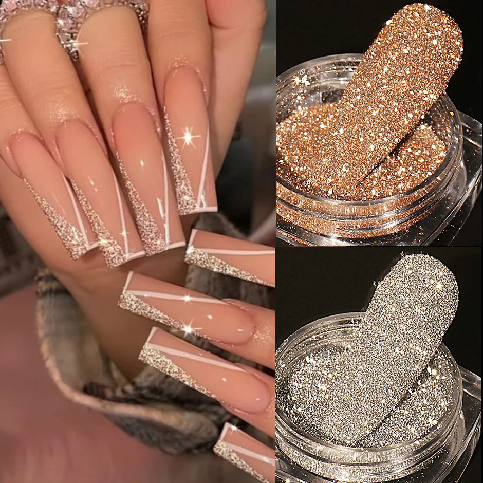 Shiny Reflective Glitter Nail Powder Flash Silver Diamond Crystal Rhinestone Sequins Dip Chrome Dust Nail Art Accessories SAFG 240625
