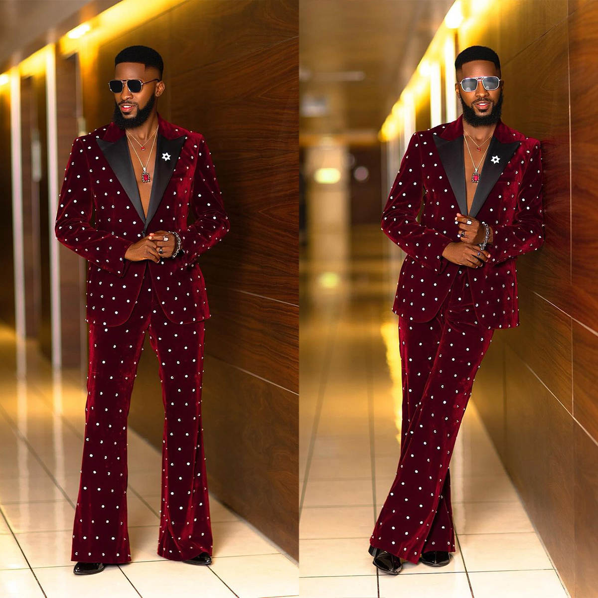 Burgundy Velvet Mens Wedding Tuxedos Crystal Beading Groom Formal Tailored Party Birthday Wear 2 Pieces