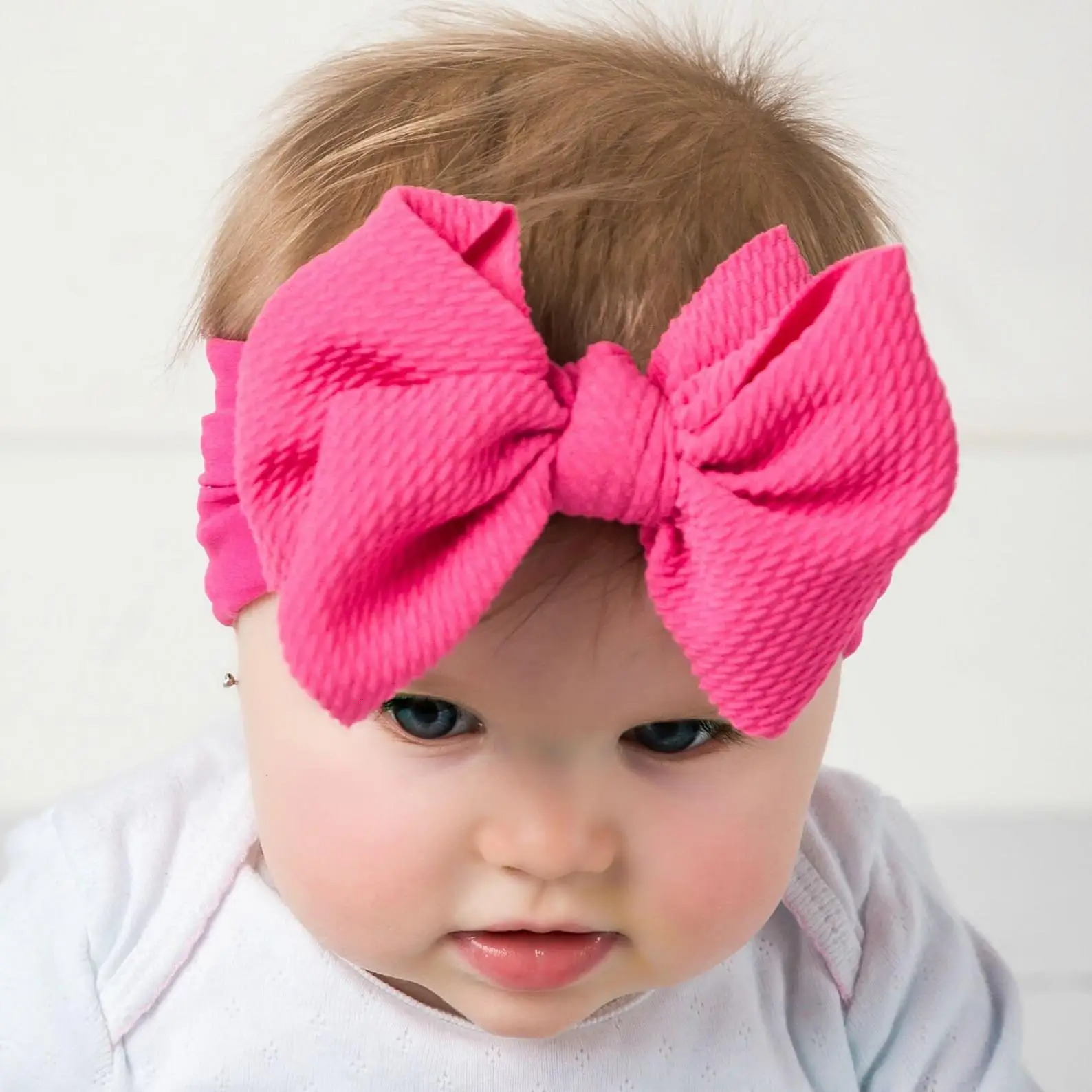 Solid Big Bow Topknot Headband for Baby Girls Elastic Nylon Hair Bands Handmade born Fashion Turban Headwraps Accessories 240625