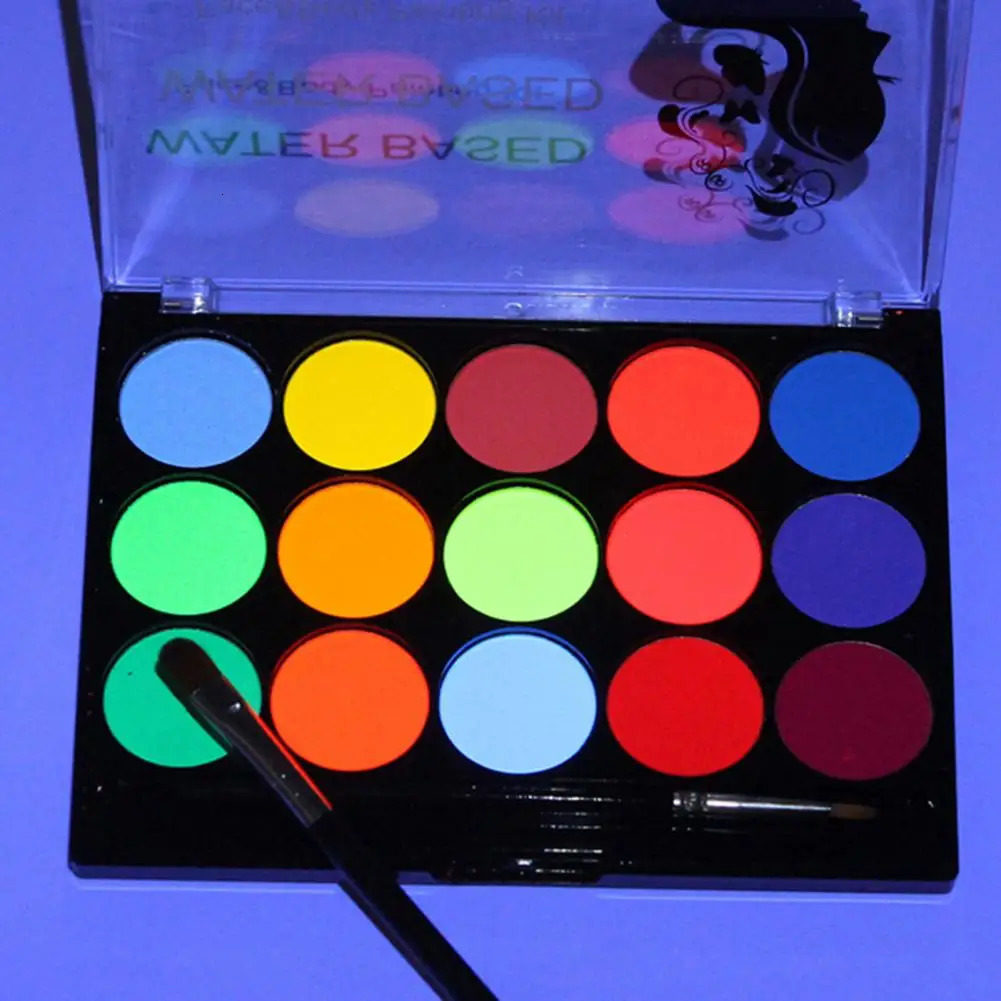 Safe Face Painting Kit Face Painting Kit High Pigmented Water Based Face Body Painting Kit 15 Color Eyeshadow Palette for Glow 240626