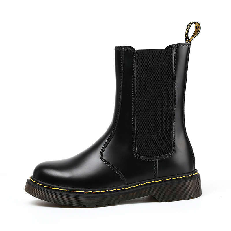 Quality Fashion for Couple High Top Cowhide Flat Bottom Black Comfort For Men and Women Martin Boots
