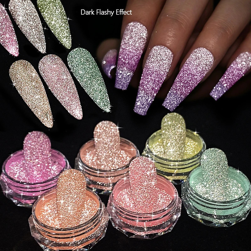 1Box Reflective Thermal Nail Powder Glitter Color Change Shinning Crystal Rhinestone Sequin Pigment UV Gel Polish Decoration DIY 240625