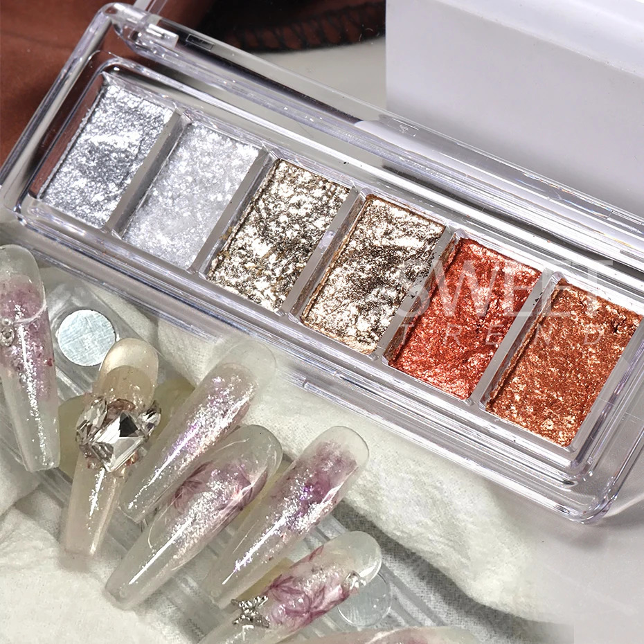 6 Colors Super Bright Bling Mud Solid Nails Pigment Fire Opal Crystal Chrome Glitter Powder Iridescent Rub Paste Manicure Decor 240625