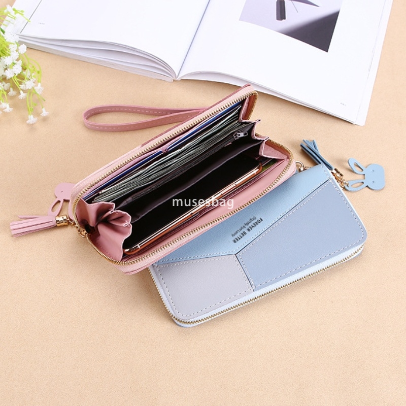 Fashionable Women's High Quality New Handheld Bag Wallet Long Korean Edition Contrast Colored Spliced Zipper Tassel Practical Large Capacity Wall
