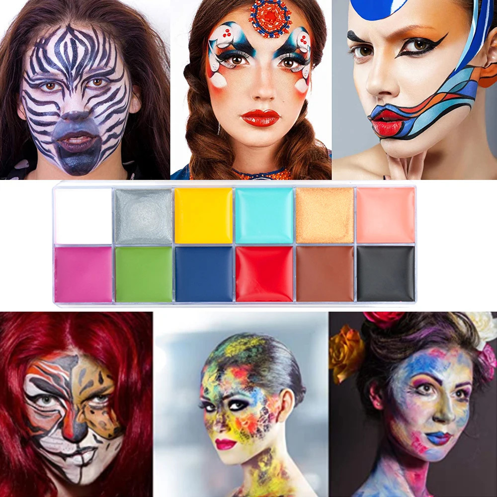 SFX Makeup Kit 12 Color Face Body Paint Oil Stage Special Effects Halloween Wound Scar Wax Makeup Fake Scab Blood Spatula Paint 240709
