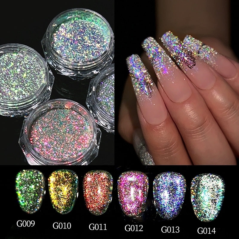 NICOLE DIARY Auroras Reflective Giltter Sequins Sparkly Flash Crystal Pigment Dip Chrome Powder Nails DIY Dust Nail Supplies 240625