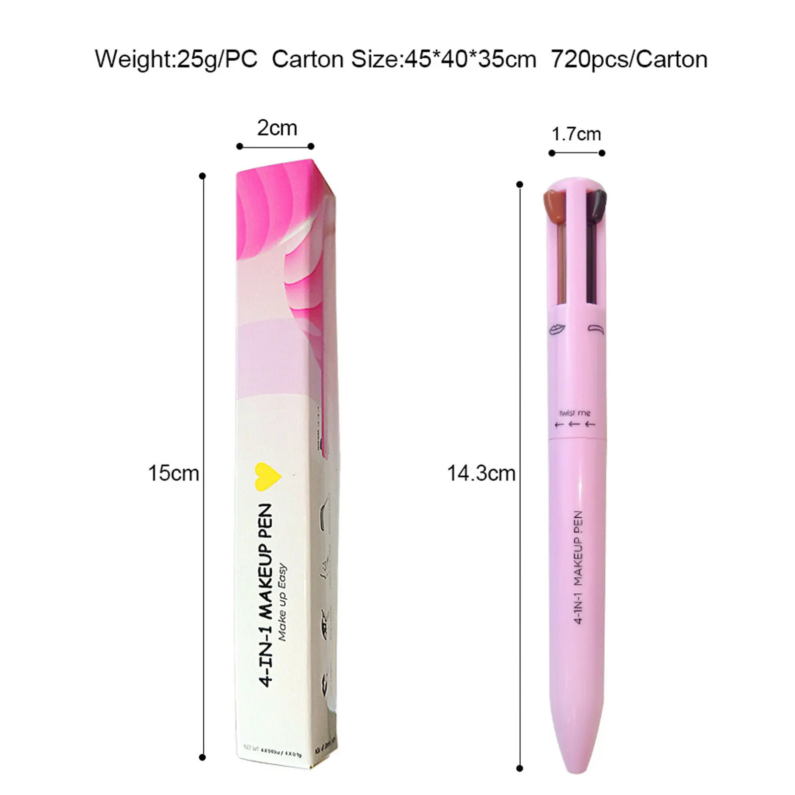 4 In 1 Eyebrow Eyeliner Lip Liner Highlighter Pencil Waterproof Drawing Eye Brow Long Lasting Sweatproof Makeup Cosmetic Tools 240625