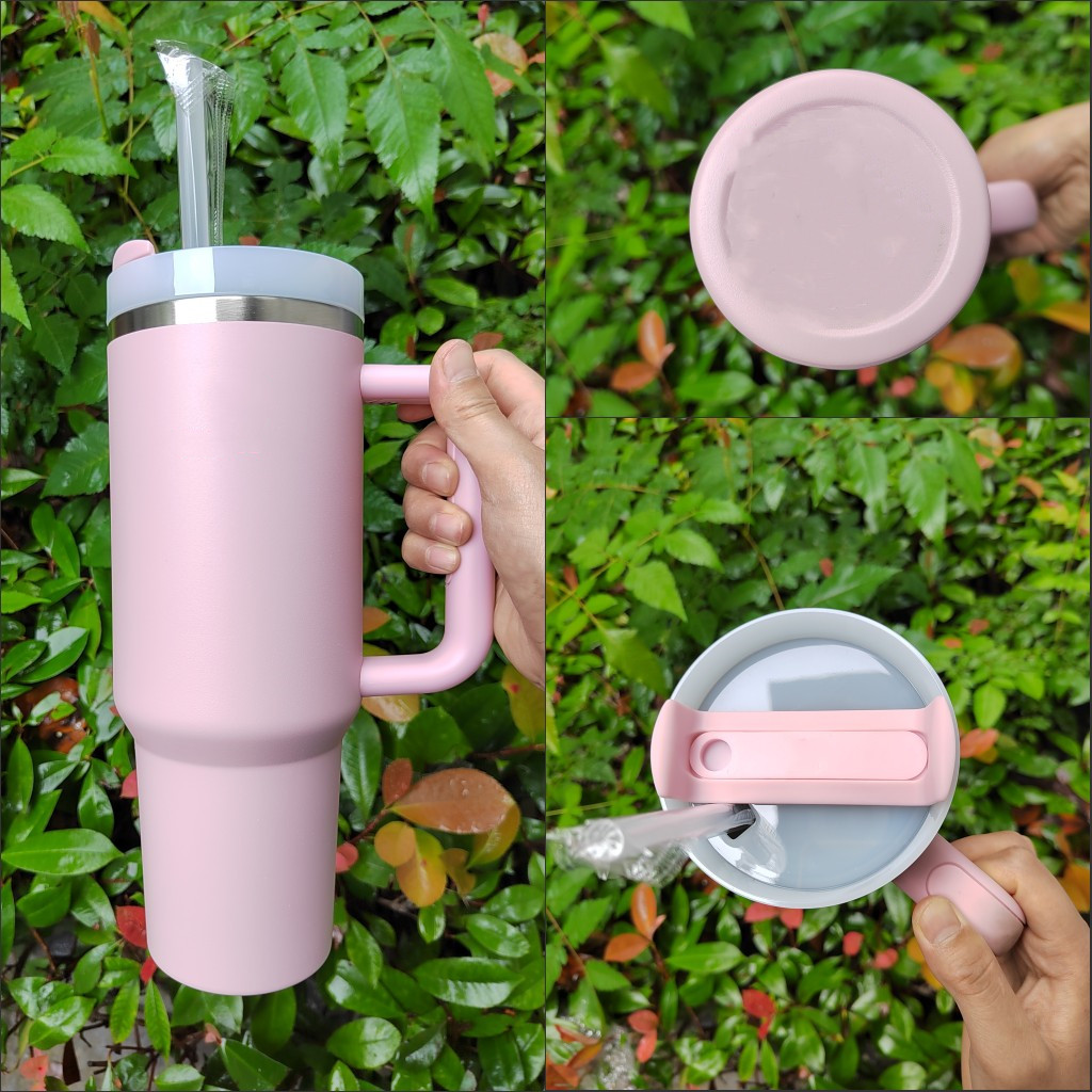 US Stock 40 OZ Valentine's Day Cups Blue Magnolia Lilac Floral Stainless Steel Tumblers with handle Lid And Straw 14oz Mini Kids Heart Travel Car
