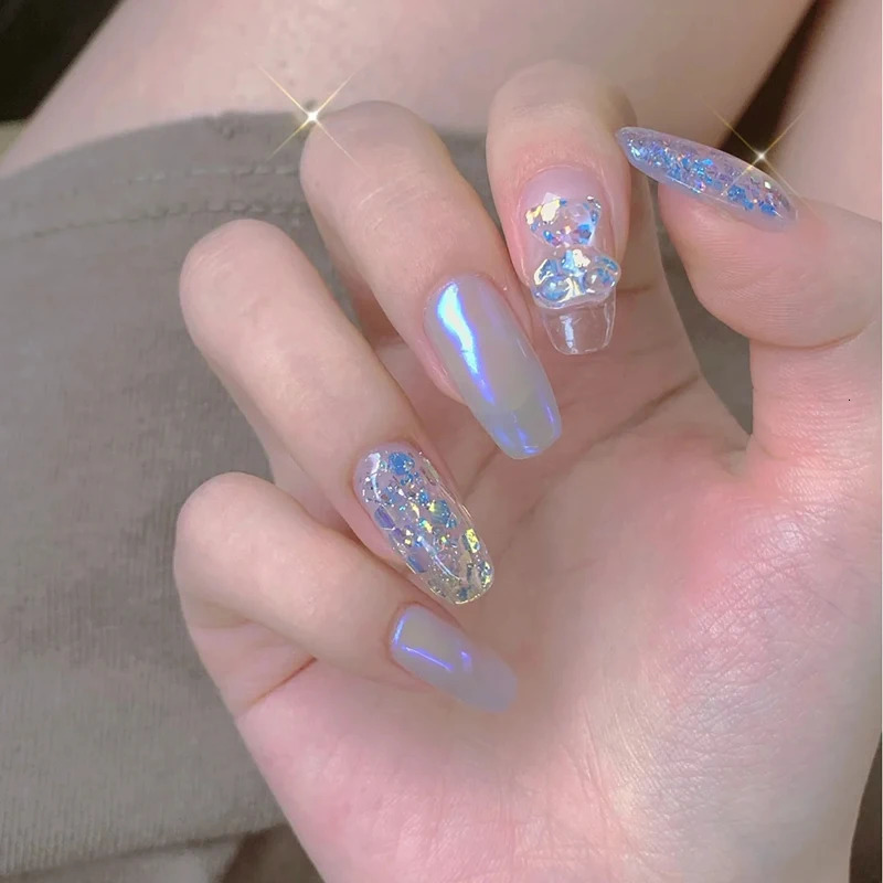 1 pack of 3D Aurora Bear Butterfly Nail Art Accessories Resin Flat Back White Flower Acrylic Nail Flash DIY Decoration 240625