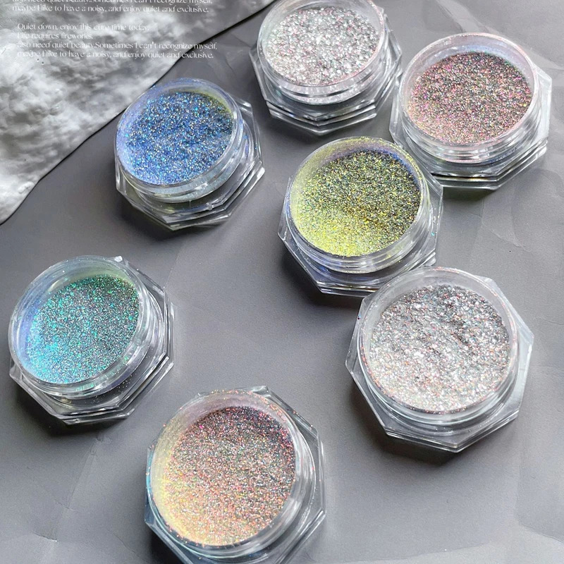 1Jar Aurora Broken Diamond Nail Powder Holographic Iridescent Aurora Powder Mermaid Pigment Glitter Nail Art Chameleon Powder 240625