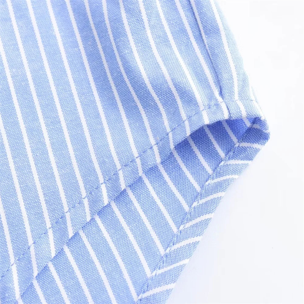 ZAR * Spring/Summer Selling Womens Casual Fashion Versatile Loose Blue Striped Oxford Shirt 240626