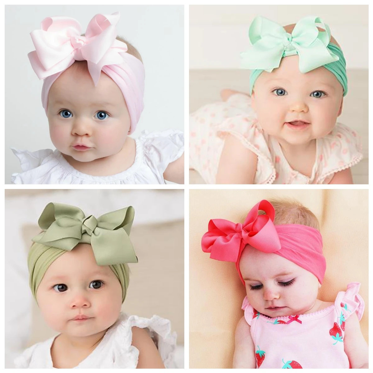 born Wide Nylon Turban Girls Big Bows Hair Accessories Child Headband Elastic Bands Ribbon Kids Baby Headwear 1pcs 240625