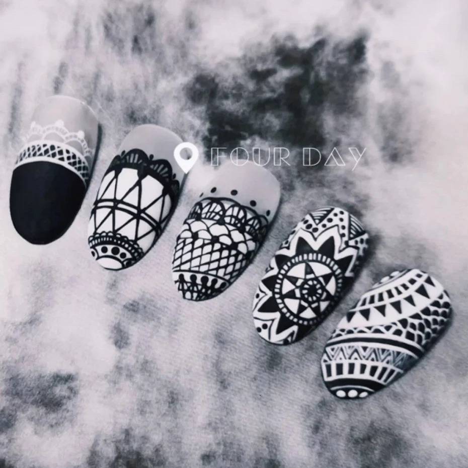 4-piece nail art stamping board lace pattern image template stamping gradient nail brush set template tool LYBC01-20-2 240625