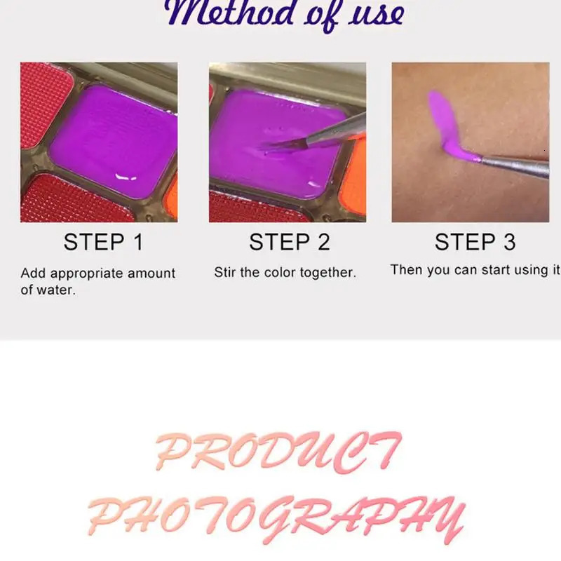 Water Soluble Face Body Paint Bright Fluorescent Rainbow Colorful Safe Facepaint Makeup 12 Color Highly Pigmented Water Soluble 240626