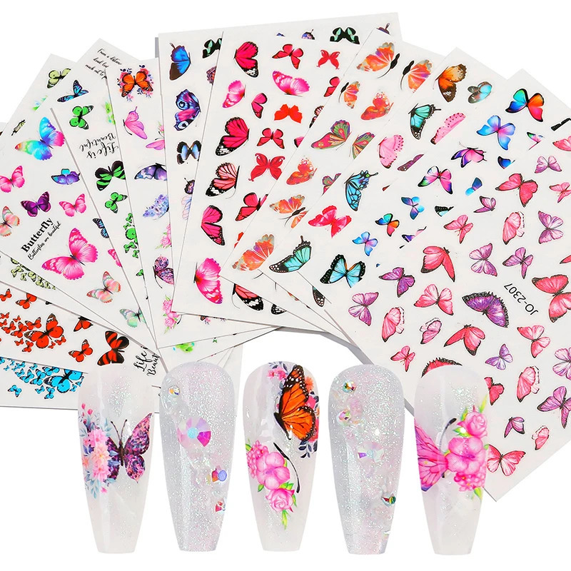 6 pieces/set of 3D laser butterfly stickers for nails DIY gold-plated slider packaging glue nail art stickers handmade charm 240625