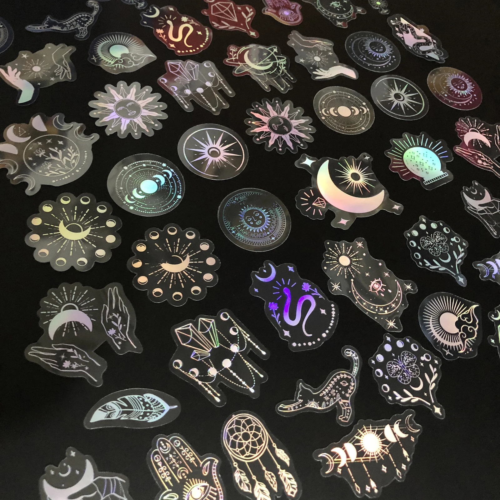 50 holographic glitter stickers PET transparent shiny waterproof decorative stickers 240625