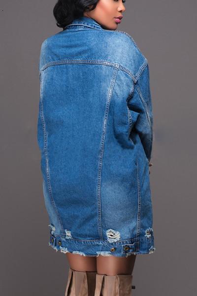 2023 Popular Mid Length Dark Hole Trench Coat Oversized Denim Women Long Jeans Blue Jean Jacket Fall F6.26#59.9