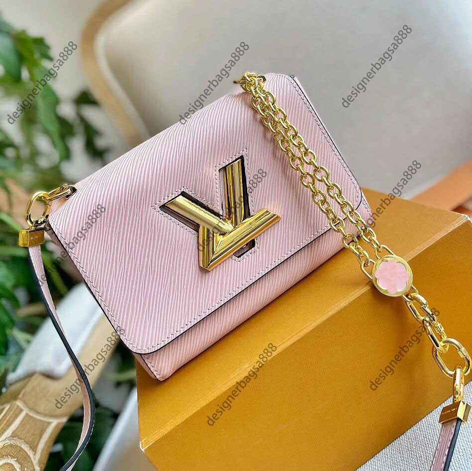 Shoulder Bags Designer shoulder bag Popular twist bags leather small square Designers Metal long chain shaped buckle Simple Light luxury and high sense