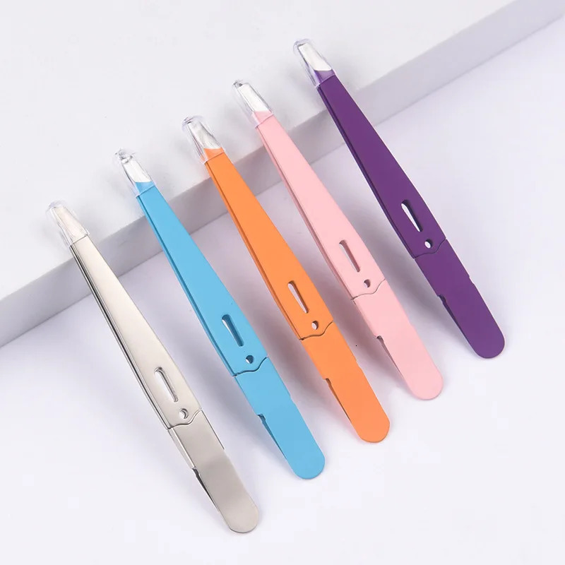 High-Quality Eyebrow Tweezer Colorful Hair Beauty Fine Hairs Puller Stainless Steel Slanted Eye Brow Clips Removal Makeup Tools 240626
