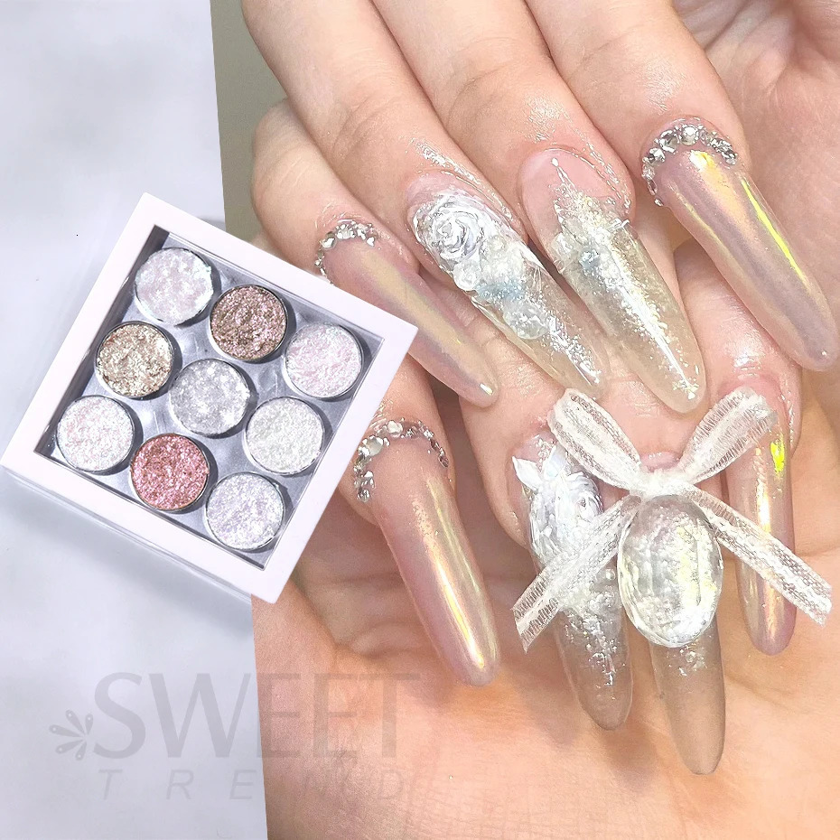 9 Colors Aurora Opal Nail Art Glitters Solid Fine Crystal Flake Rubbing On Dust Pigment Japanese Korean DIY Shiny Manicure Salon 240625