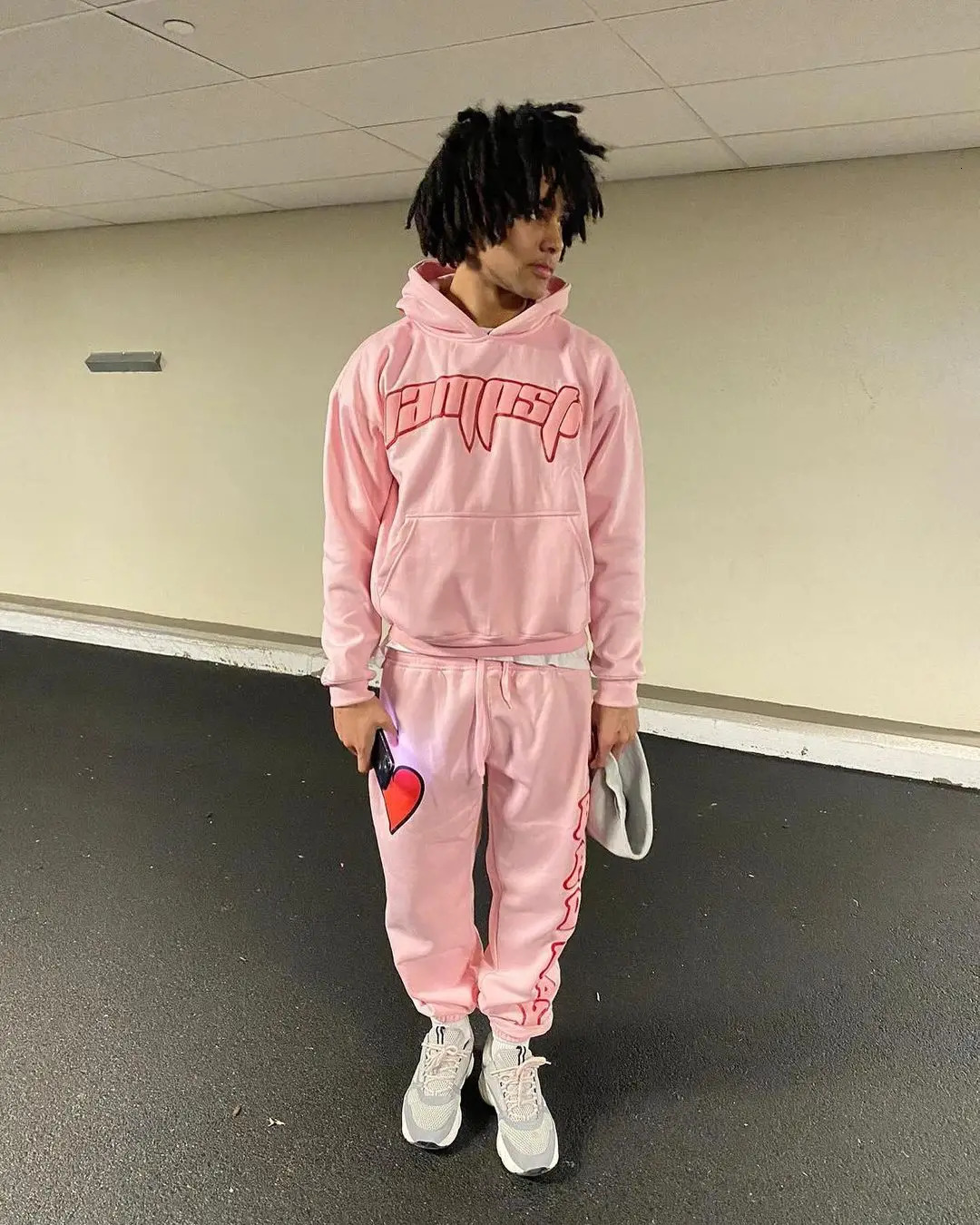Y2K Korean Style Pink Pant Sets Men Women Sweatshirt Clothes High Waist Casual Hoodie Loose Harajuku Fashion Streetwear Trousers 240626