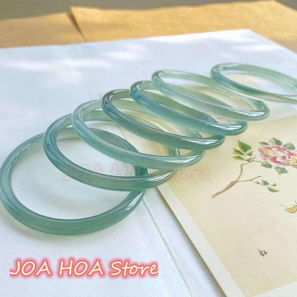 Natural Oil Blue JADE Bracelet Ice-Seed Round Womens Oil-blue Certified Jade-Bangles High Ice Grade A Handring Jewelry 240624