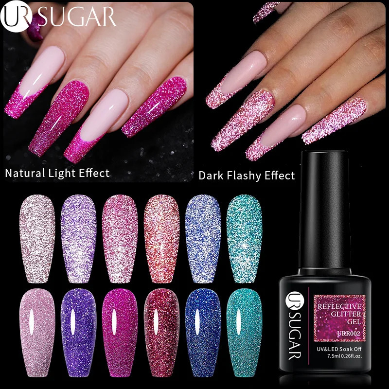 UR SUGAR 7.5ml reflective glitter gel nail polish winter color glitter sequins soap UV LED varnish nail art decoration 240625