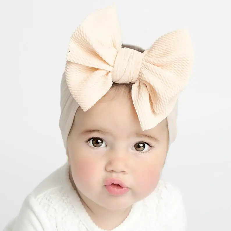 Solid Big Bow Topknot Headband for Baby Girls Elastic Nylon Hair Bands Handmade born Fashion Turban Headwraps Accessories 240625