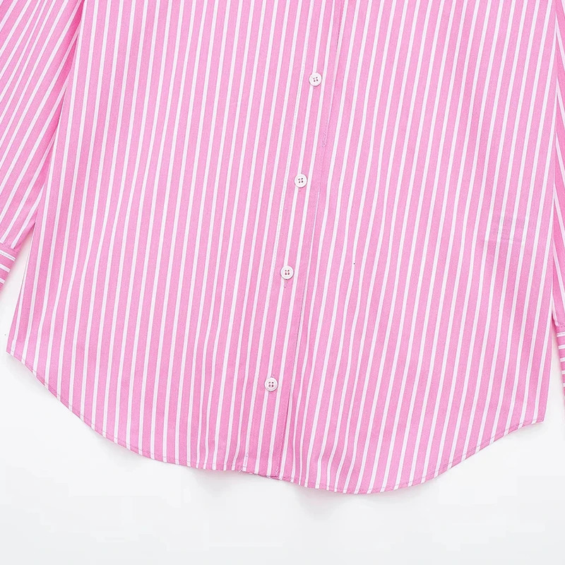 Pink Shirts Womens Blouses Striped Long Sleeve Tops Casual Loose With Button Summer inszartrafz Shirt Mujer Blusas y2k Top 240626