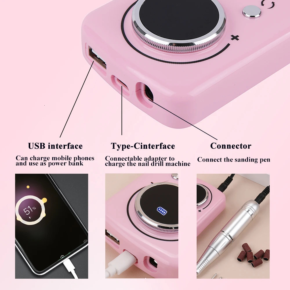 45000RPM Professional Rechargeable Electric Nail Drill Machine Portable Cordless Nail File For Acrylic Gel Nails Remove 240625