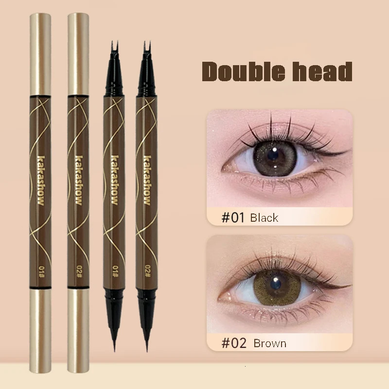 Double Forked Tip Liquid Eyeliner Lower Eyelash Pen 2 In 1 Quick Dry Smooth Ultra Fine 2 Points Eye Liner Lower Lash Pencil 240625