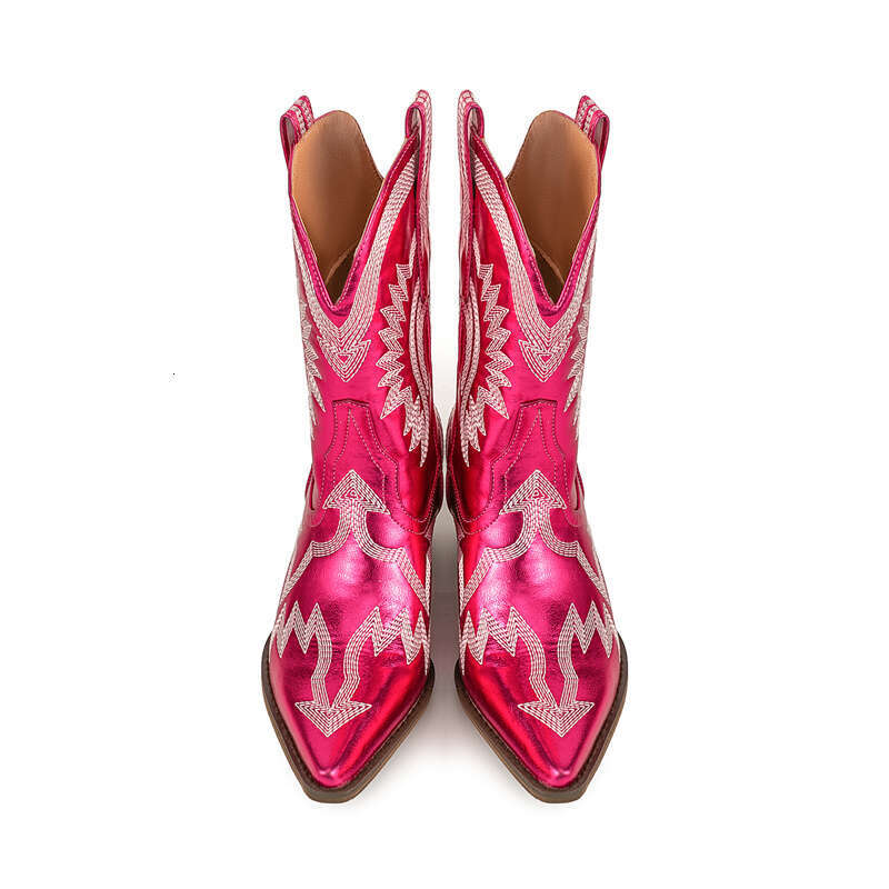 2024 Women's Autumn/Winter New Embroidered Western Cowboy Boots, European And American Fashion High Heel Banquet Boots