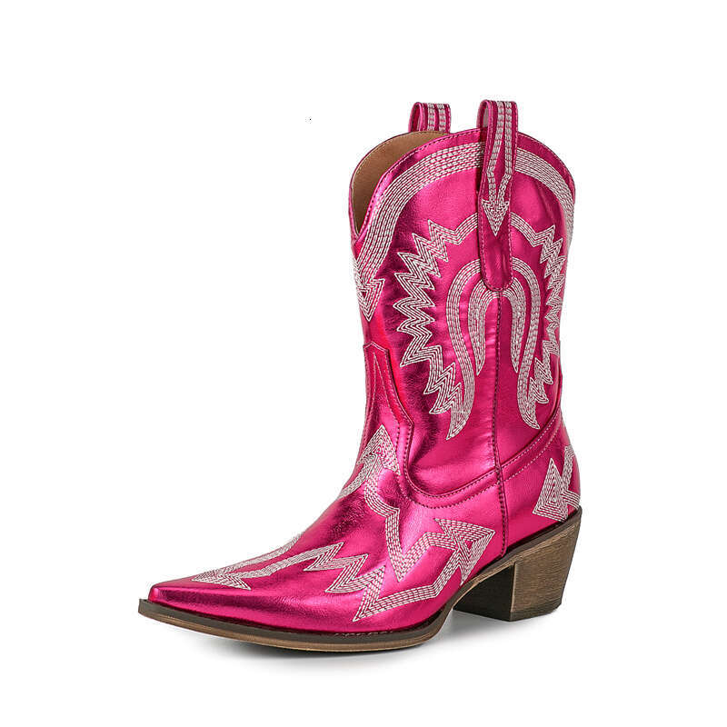 2024 Women's Autumn/Winter New Embroidered Western Cowboy Boots, European And American Fashion High Heel Banquet Boots